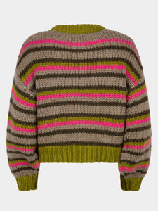Knitted sweater Meggie - Olive/ Fuchsia/ Warm grey