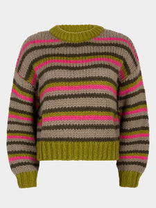 Knitted sweater Meggie - Olive/ Fuchsia/ Warm grey