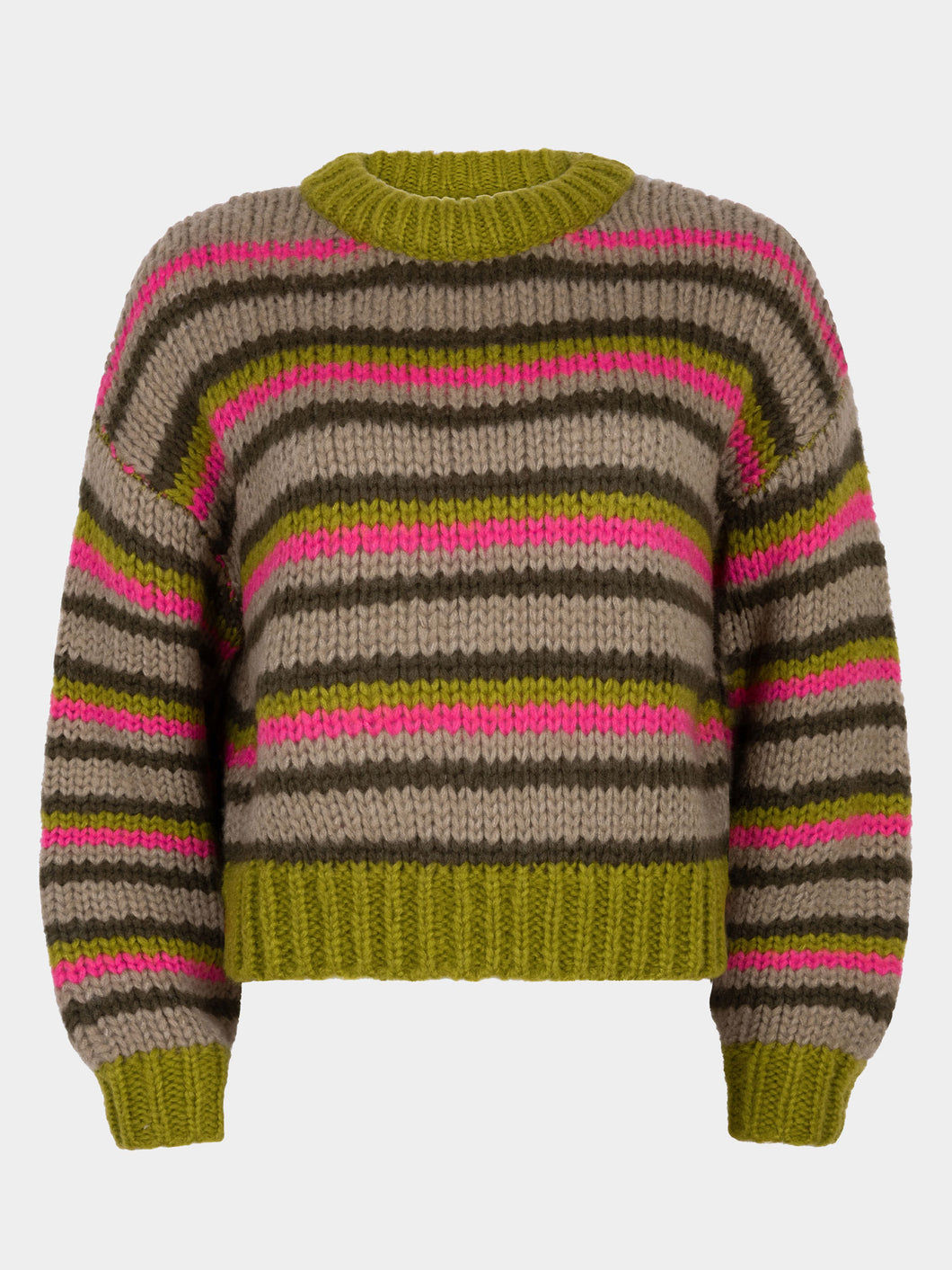 Knitted sweater Meggie - Olive/ Fuchsia/ Warm grey