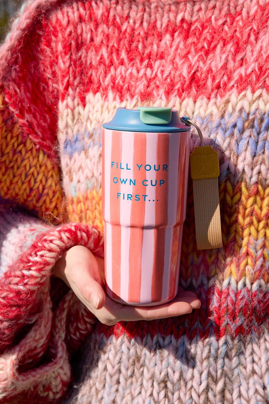 Roestvrijstalen Thermobeker - Roze - Organic Stripes Print