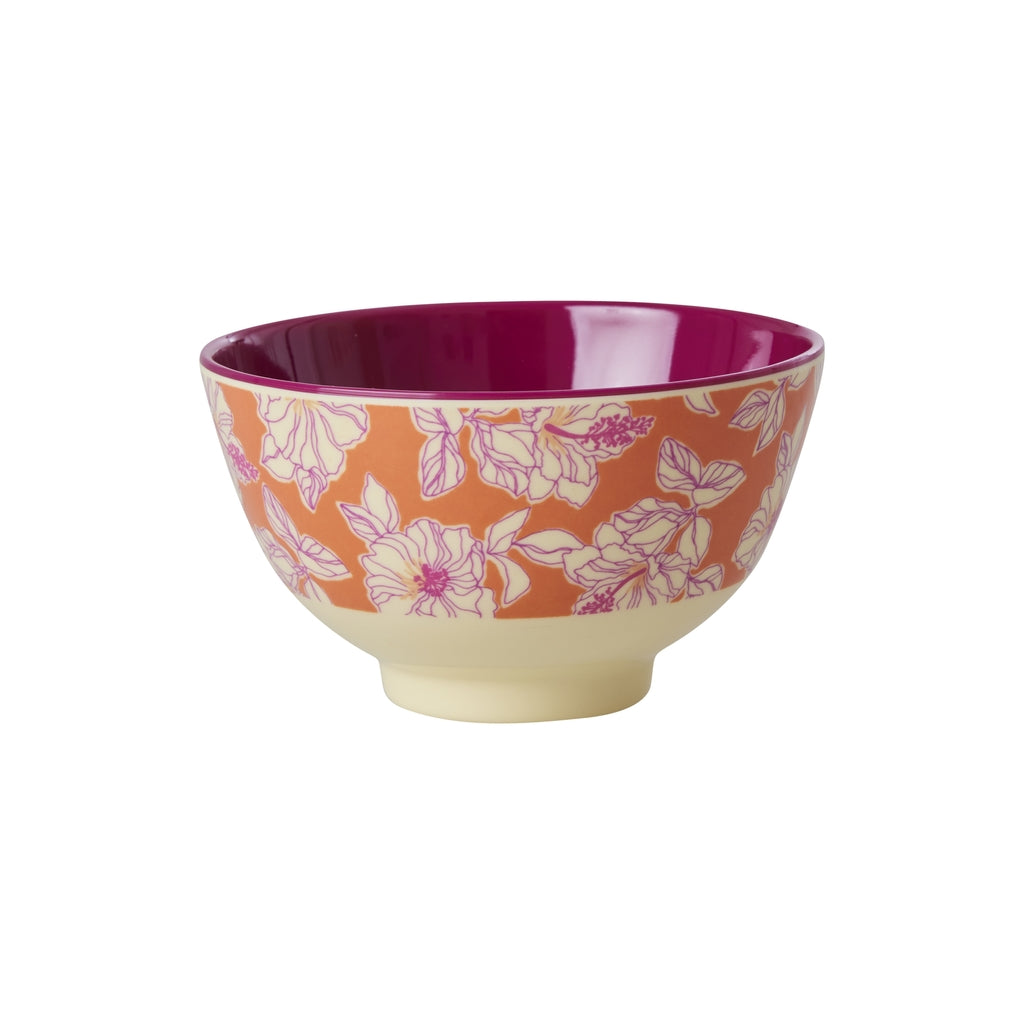 Melamine bowl small - Rice Faded Hibiscus print