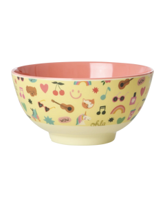 Rice - Middelgroot Kinderschaaltje - Zacht geel - Unicorn Love Print