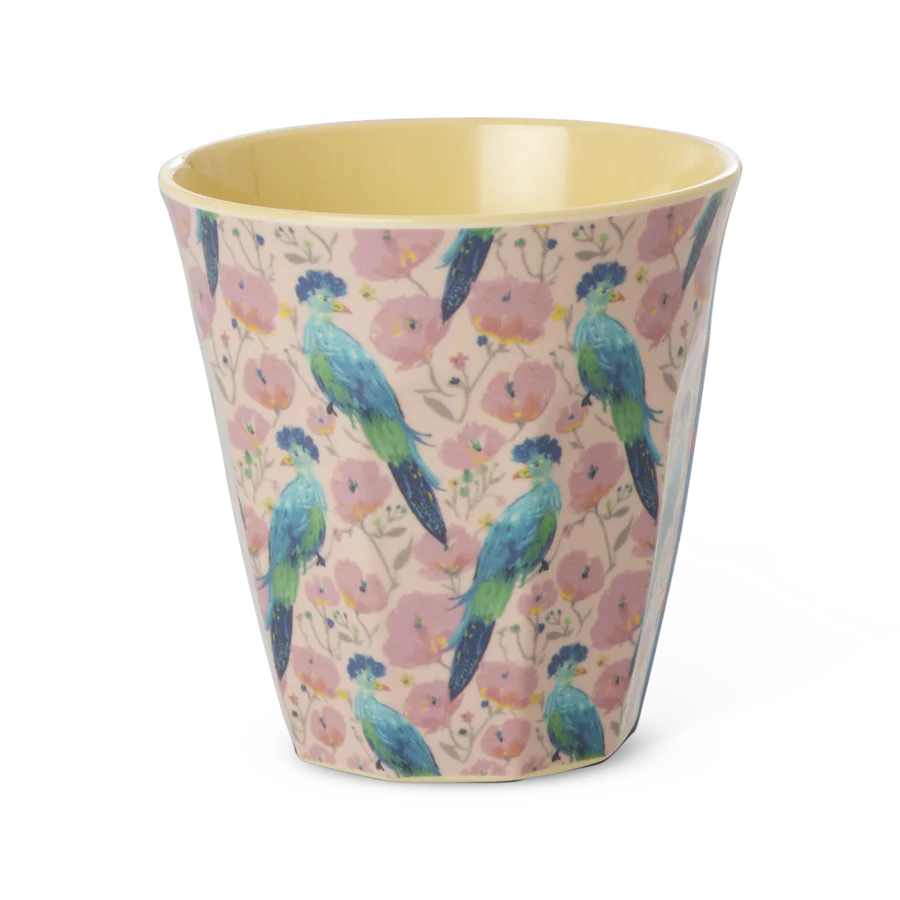 Rice - Medium Beker - Zacht roze - Exotic Bird Print