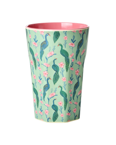 Rice - Melamine cup with peacock power print - Tall