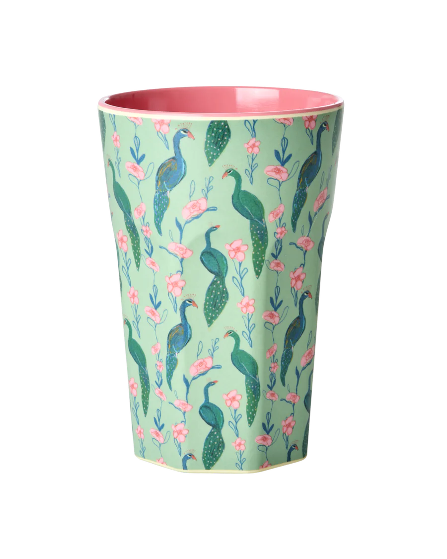 Rice - Melamine cup with peacock power print - Tall
