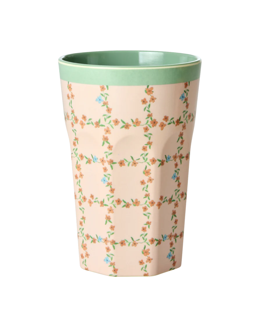Rice - Melamine cup with checkered stencil print - Tall