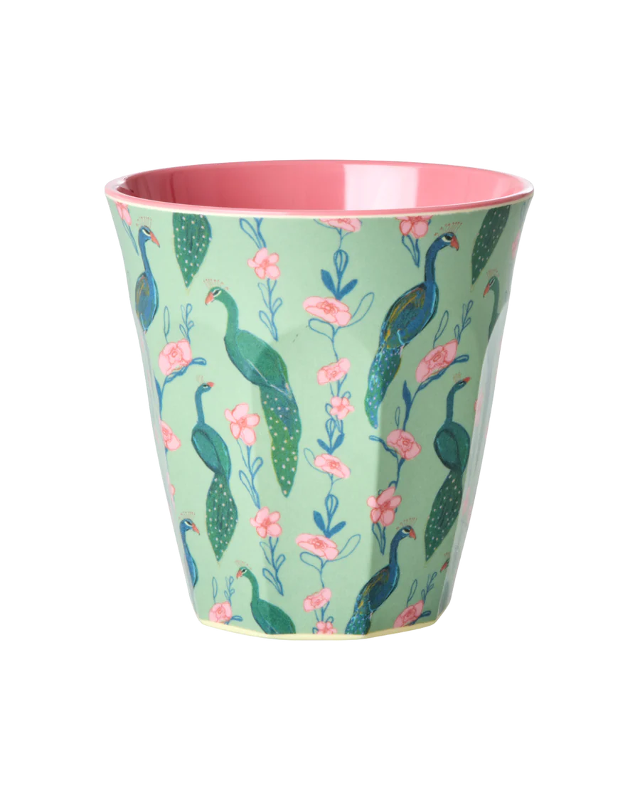 Rice - Melamine CUp with peacock print - Medium