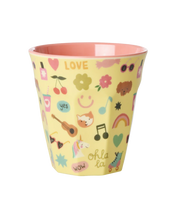 Afbeelding in Gallery-weergave laden, Rice - Melamine beker - Zacht geel - Unicorn love print
