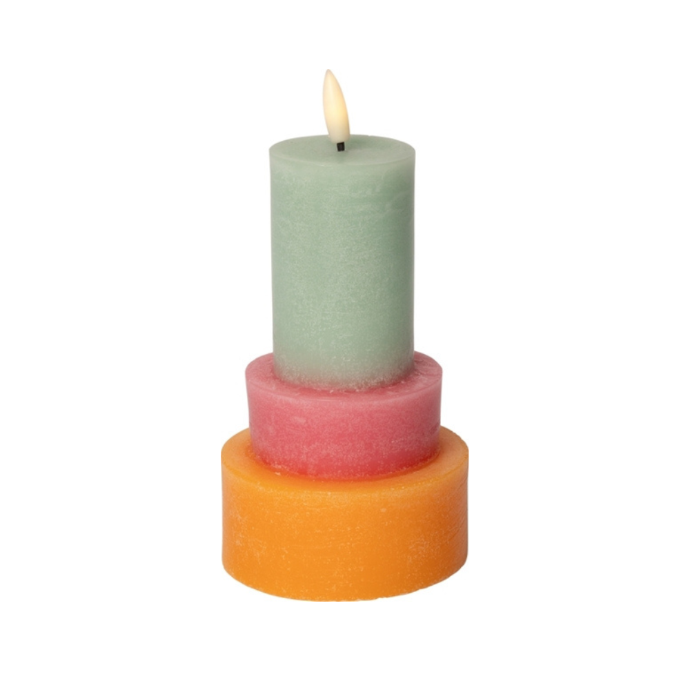 Led pillar kaars - Oranje/roze/mint