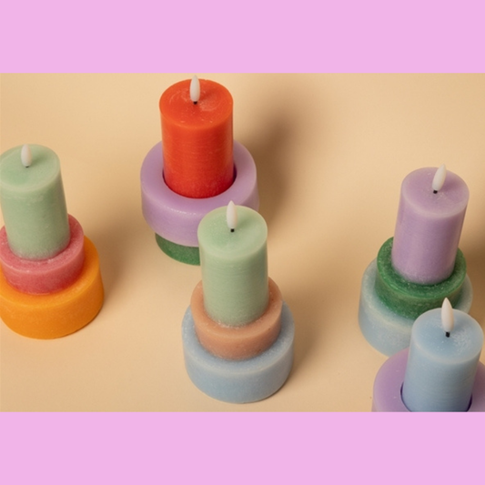 Led pillar kaars - Lichtblauw/Groen/lila