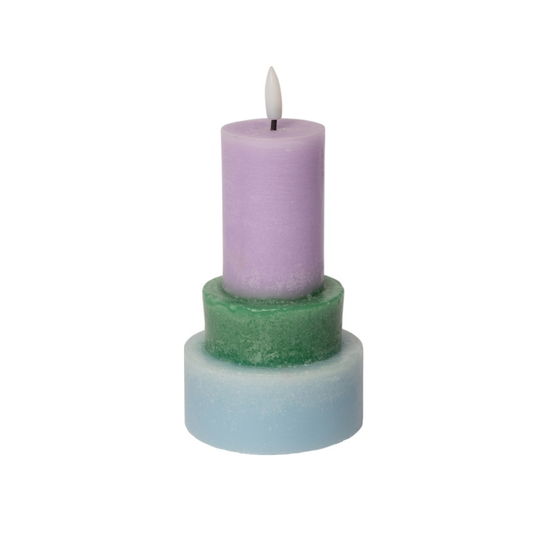 Led pillar kaars - Lichtblauw/Groen/lila