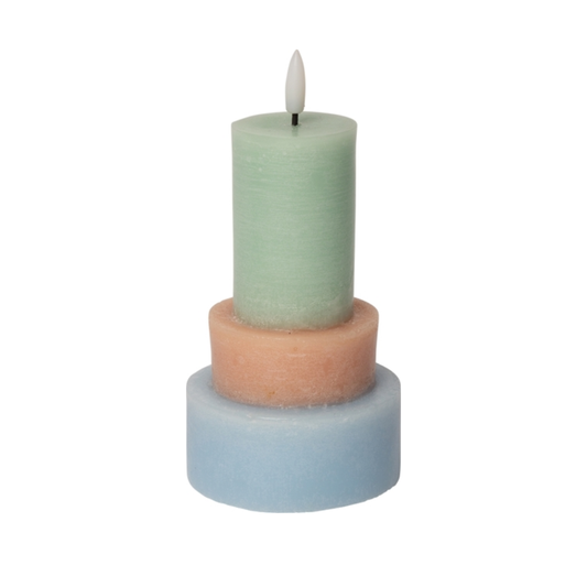 Led pillar kaars - Lichtblauw/beige/mintgroen