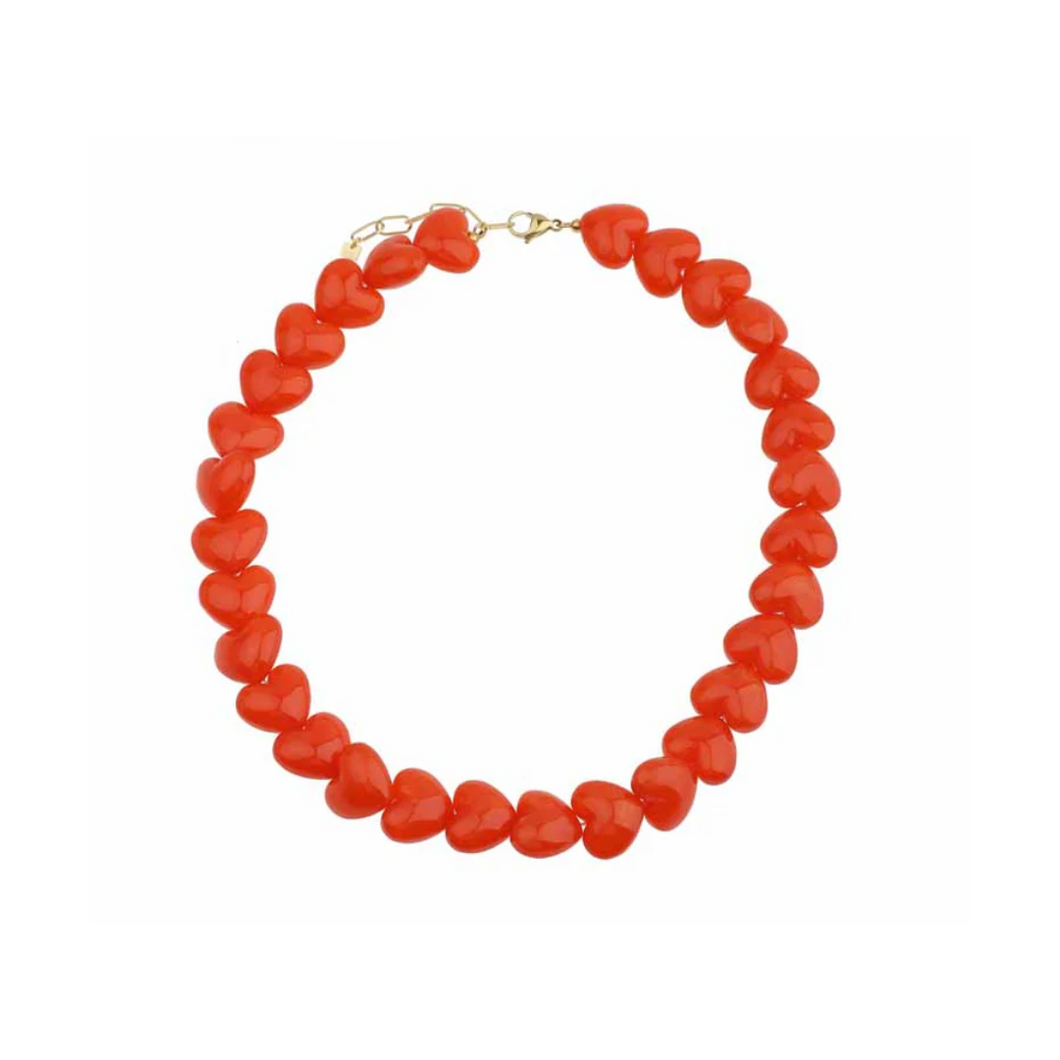 Kralenketting hartjes - Rood oranje