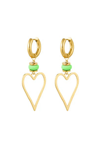 Oorbellen hartje - Goud/groen