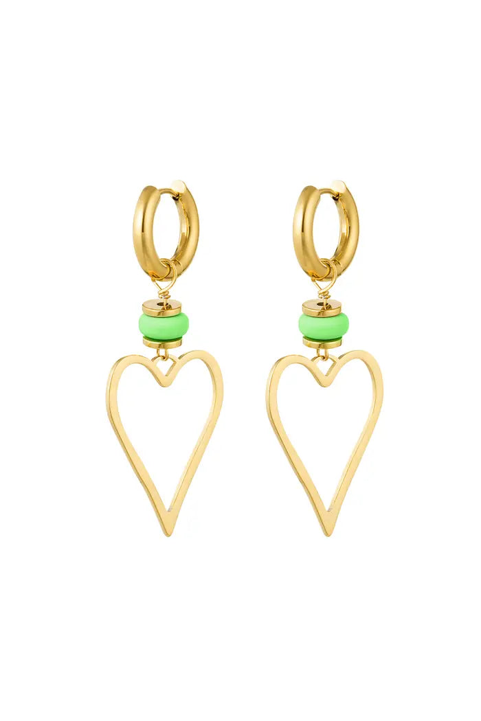 Oorbellen hartje - Goud/groen