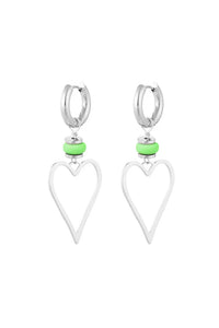 Oorbellen hartje - Zilver/groen