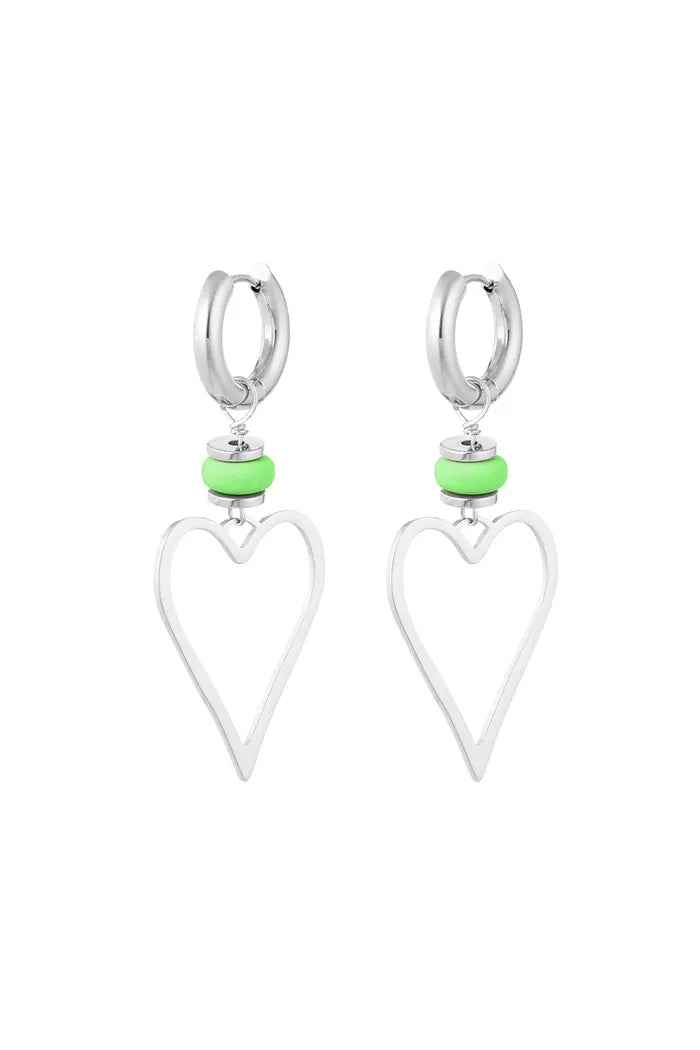 Oorbellen hartje - Zilver/groen
