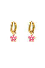 Afbeelding in Gallery-weergave laden, Oorbellen bloemetje klein - Fuchsia/goud
