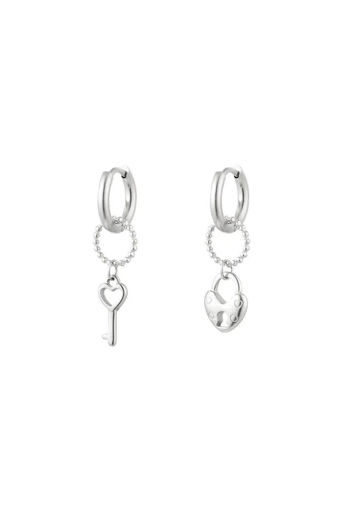 Oorbellen sleutel & slot - Zilver