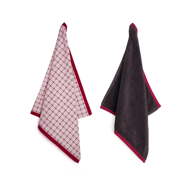 Theedoek en Handdoek Set Vivid - Pink Burgundy