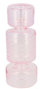 Kaarsenstandaard glas candy klein - Lichtroze