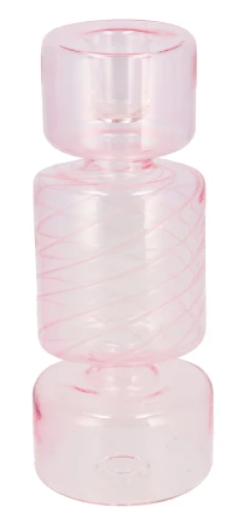 Kaarsenstandaard glas candy klein - Lichtroze