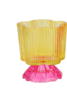 Theelicht houder Bloem - Geel/Roze