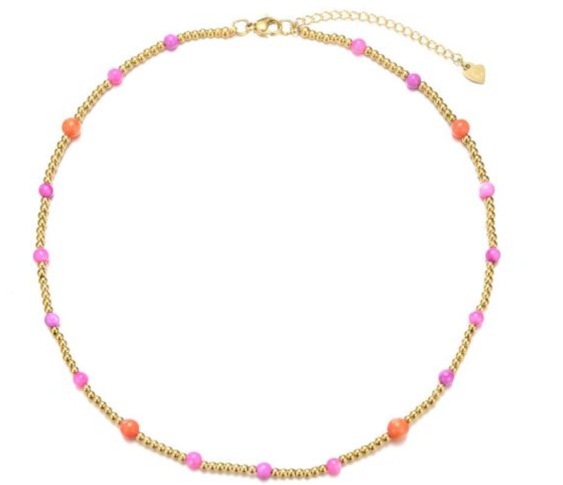 Gouden kettinkje - Roze/oranje