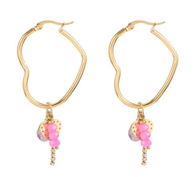 Oorbellen hartjes - Roze/goud