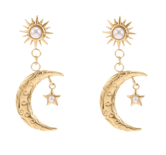 Oorbellen zonnetje/maan - Goud