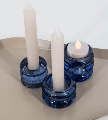 Glazen waxine- en kaarsenstandaard- Blauw