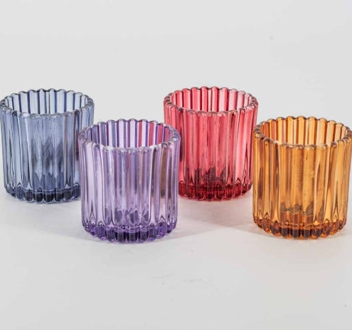 Glazen waxinehouder - Paars