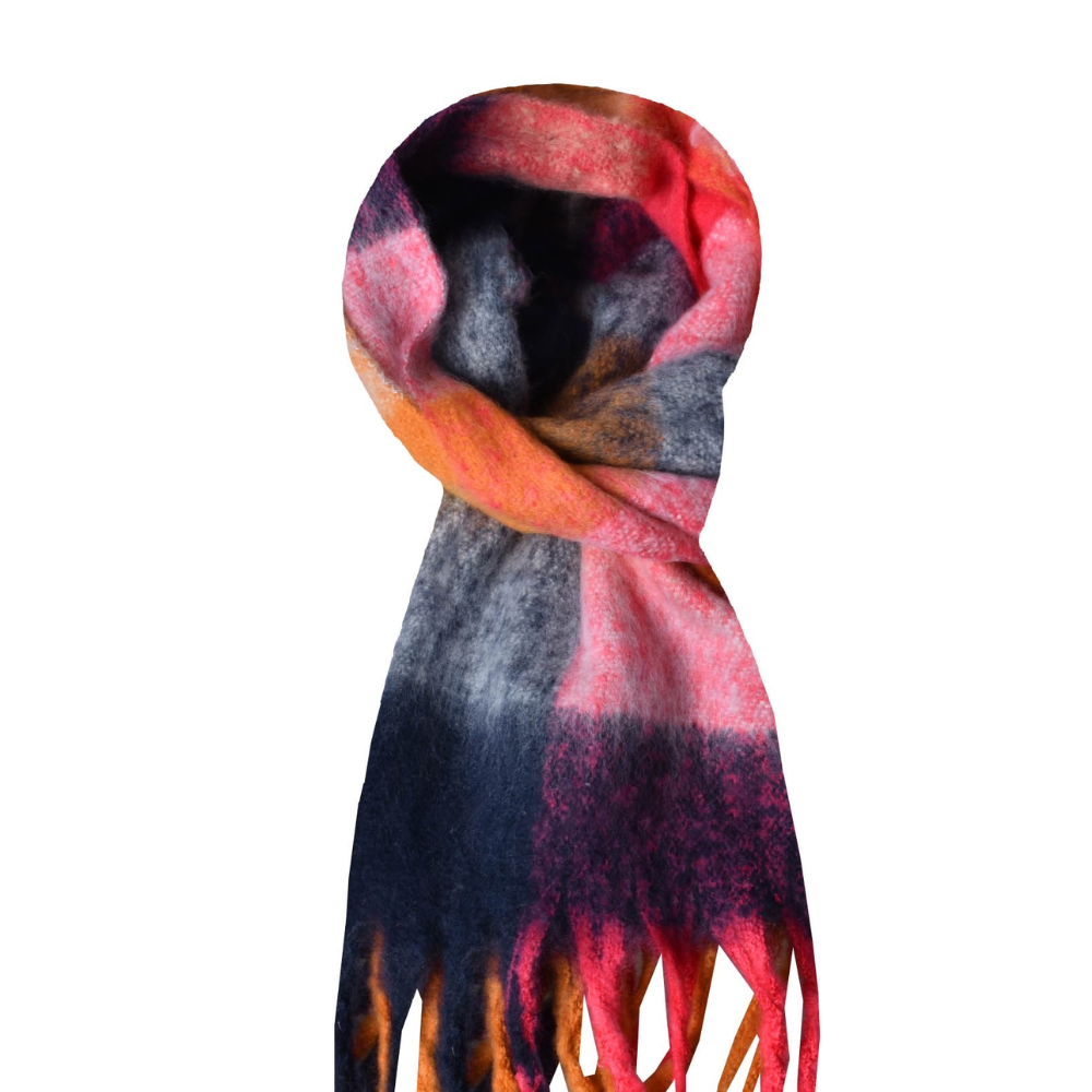 Sjaal geblokt - Roze/oranje/donkerblauw