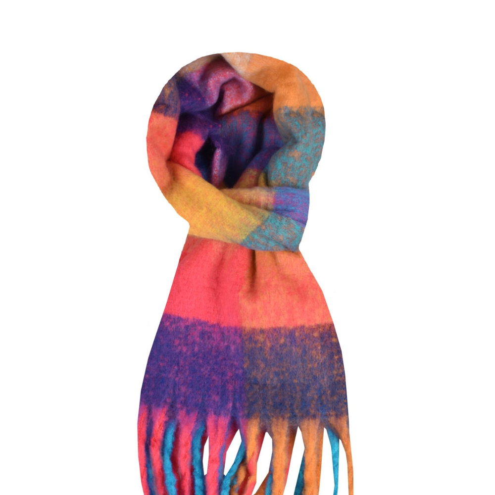 Sjaal geblokt - Roze/geel/groen/blauw