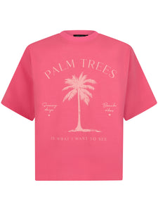 T-shirt Palm trees - Coral pink