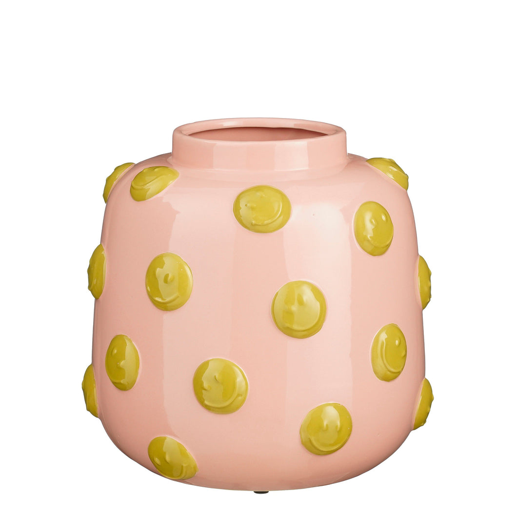 Vaas smiley groot - Roze/groen