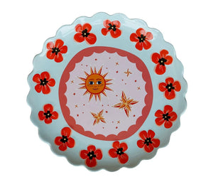 All The Luck In The World Grote Ronde Schaal Blauw met Klaprozen