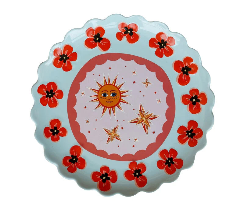 All The Luck In The World Grote Ronde Schaal Blauw met Klaprozen