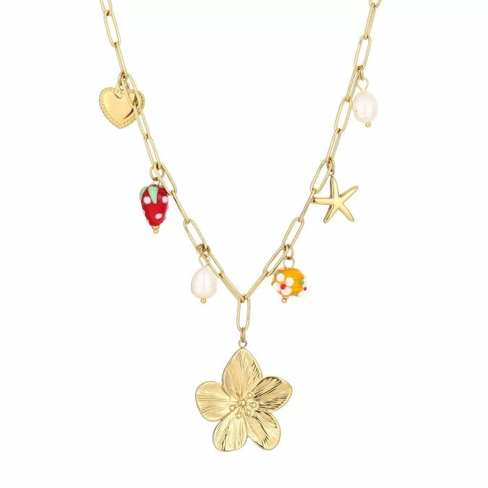 Bedel ketting met bloem - Goud
