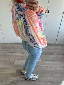Blouse print - Wit/roze/oranje/geel/blauw