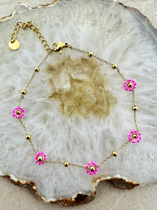 Ènkelbandje bloemetjes - Roze/goud