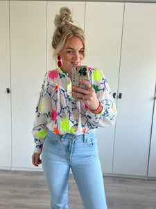 Blouse bloemen - Wit/geel/blauw/groen/roze