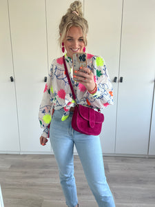 Blouse bloemen - Wit/geel/blauw/groen/roze