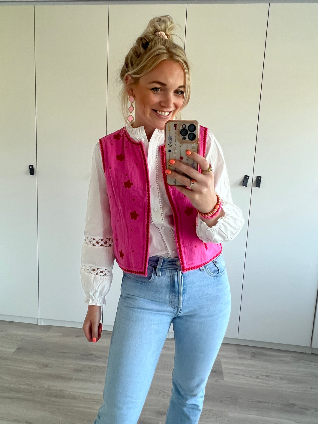 Gilet bloemetjes - Roze/rood