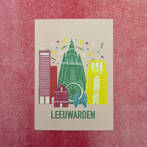 Kaart - Leeuwarden roze/gekleurd