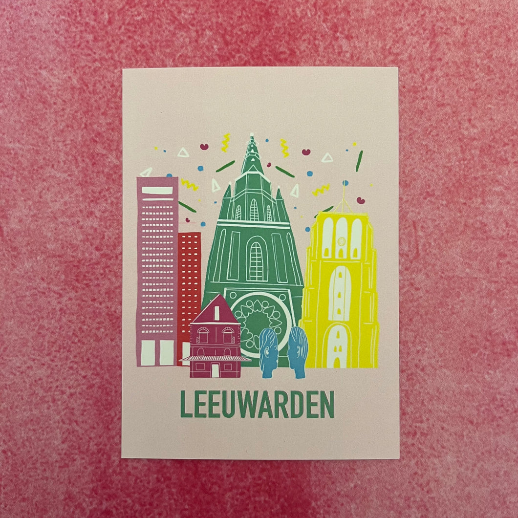 Kaart - Leeuwarden roze/gekleurd