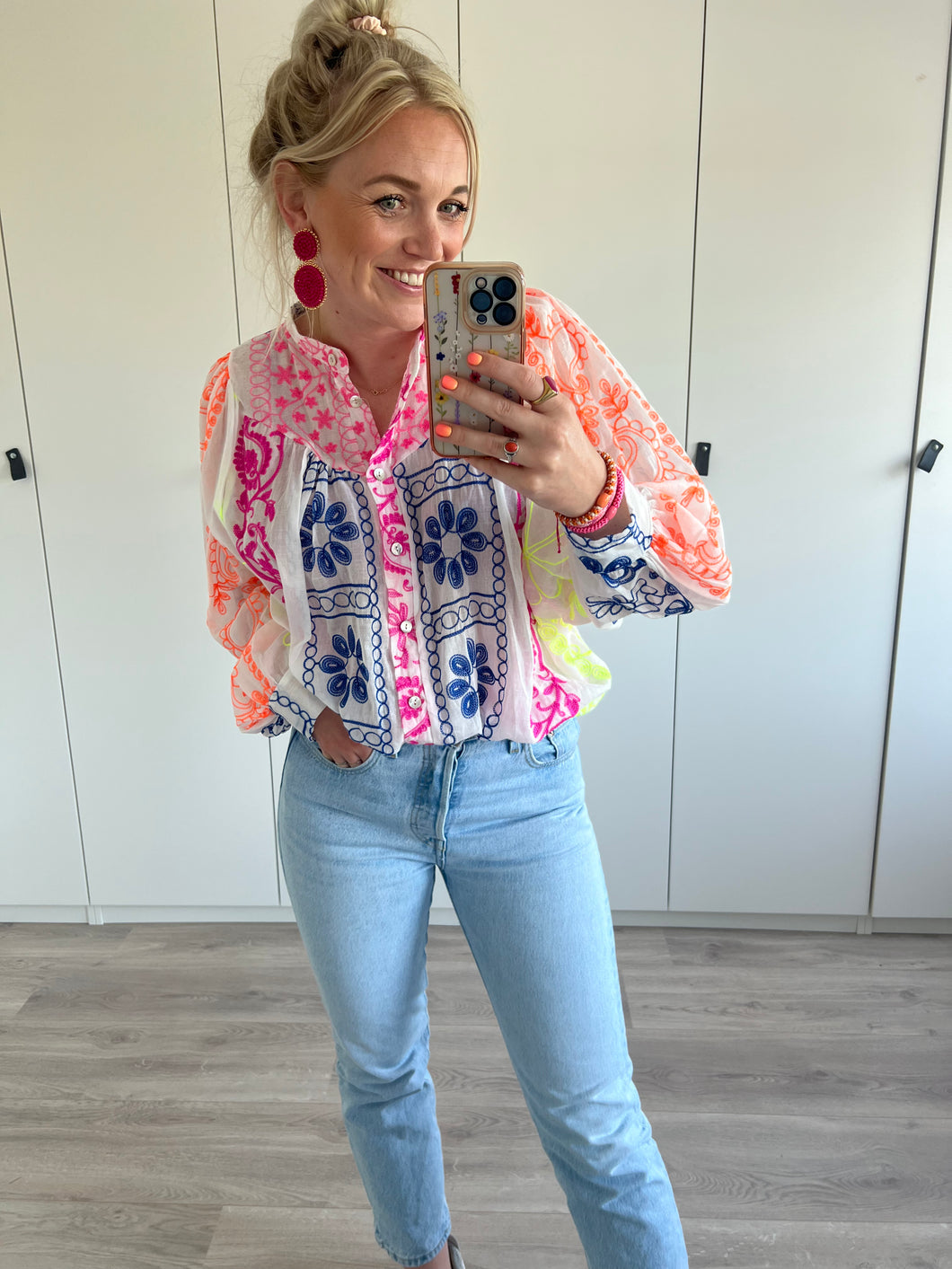 Blouse print - Wit/roze/oranje/geel/blauw