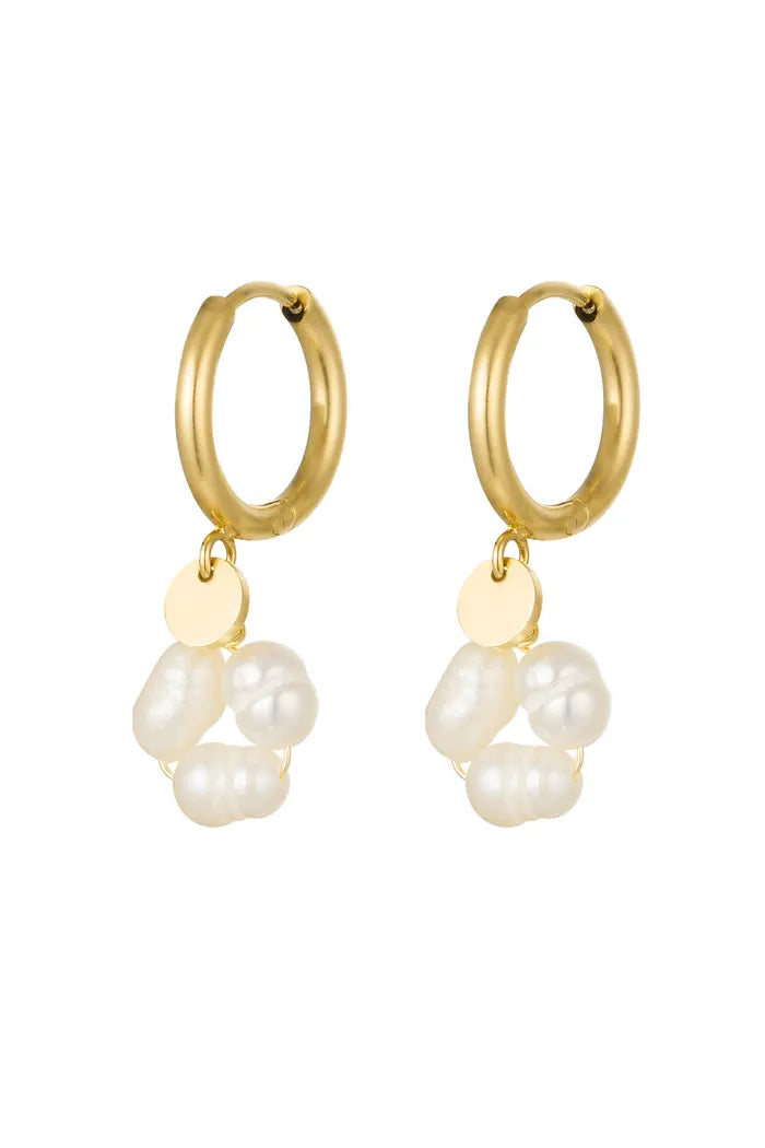 Oorbellen hanger pareltjes - goud / pareltjes