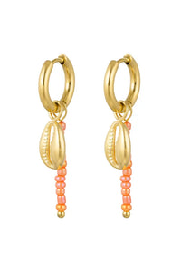 Oorbellen hanger schelp kraaltjes - goud / oranje