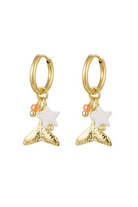 Oorbellen hanger bedeltjes - goud / wit / oranje
